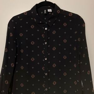 BDG Black Button-Down Shirt with Brown and White Medallion Print